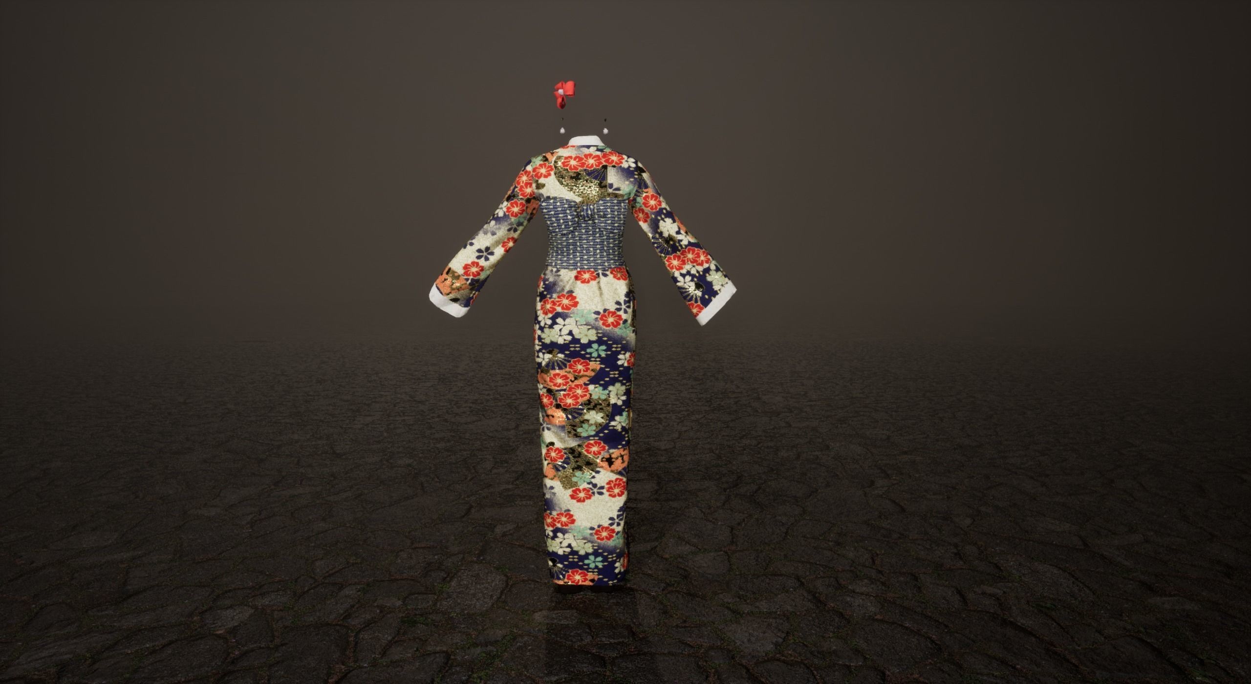 Low Poly Kimono group of kimonos Low-poly 3D model_7
