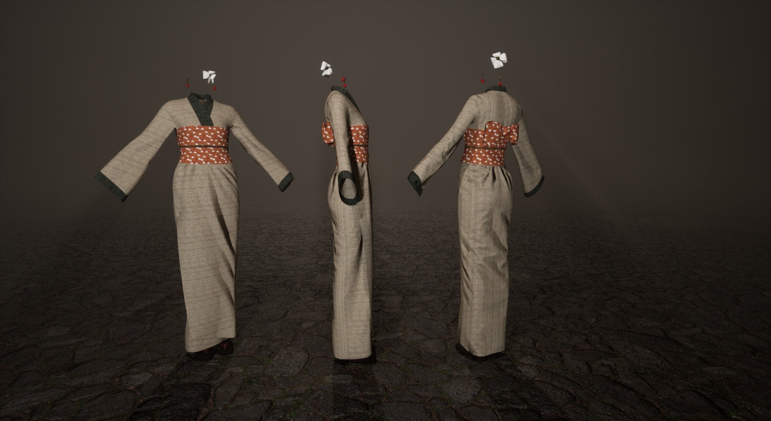 Low Poly Kimono group of kimonos Low-poly 3D model_2