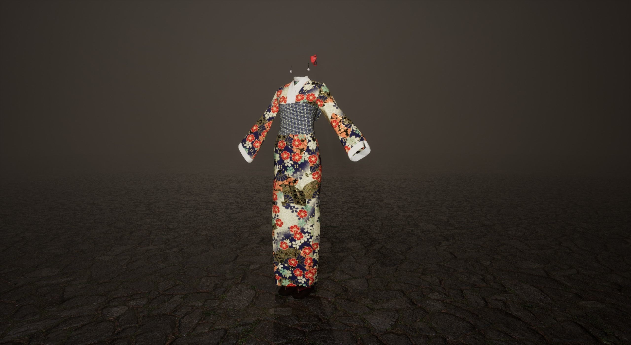 Low Poly Kimono group of kimonos Low-poly 3D model_10
