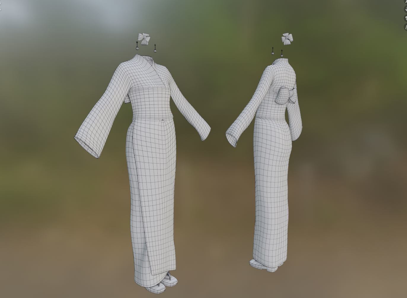 Low Poly Kimono group of kimonos Low-poly 3D model_12