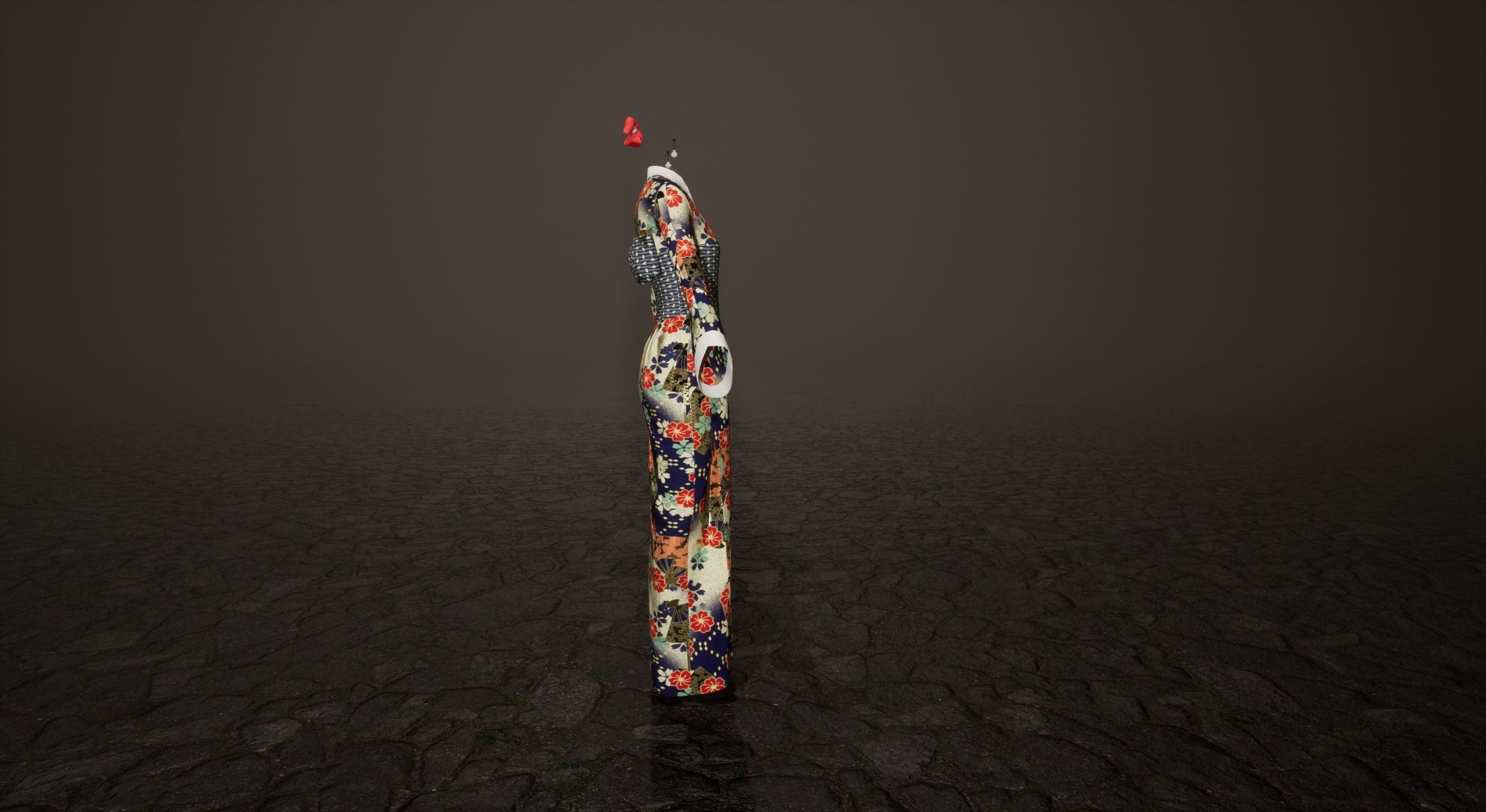 Low Poly Kimono group of kimonos Low-poly 3D model_9