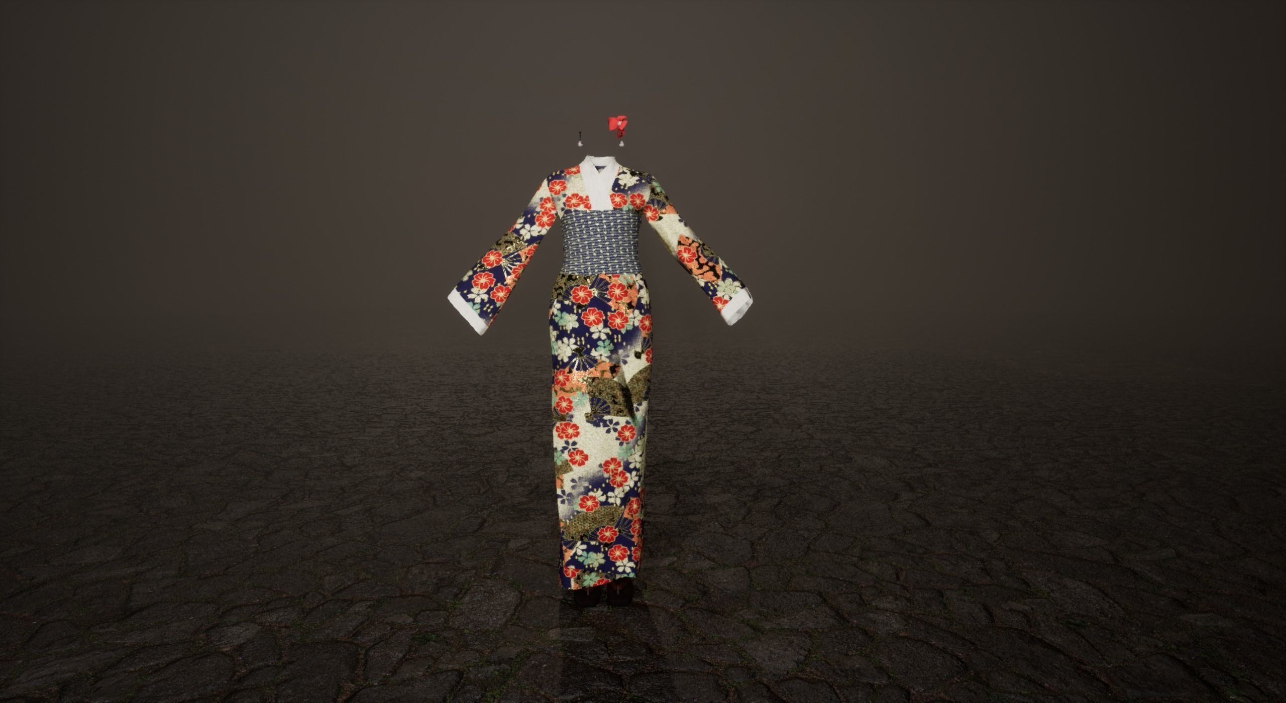 Low Poly Kimono group of kimonos Low-poly 3D model_5