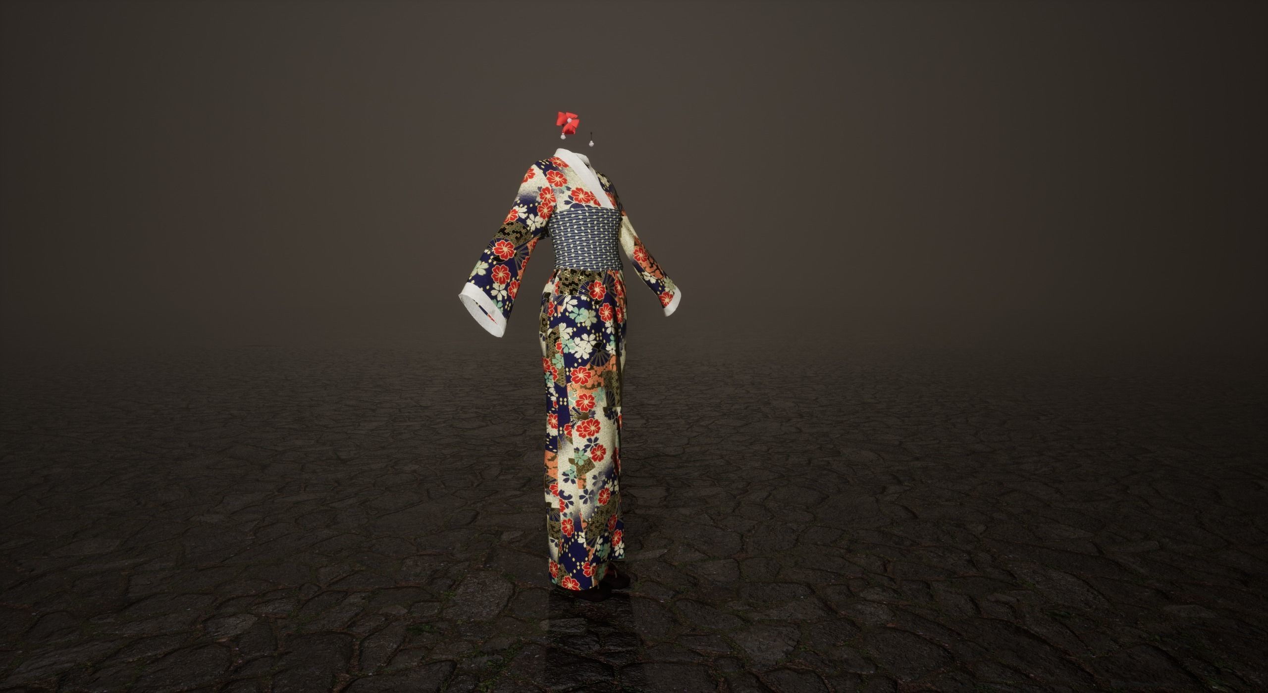 Low Poly Kimono group of kimonos Low-poly 3D model_6
