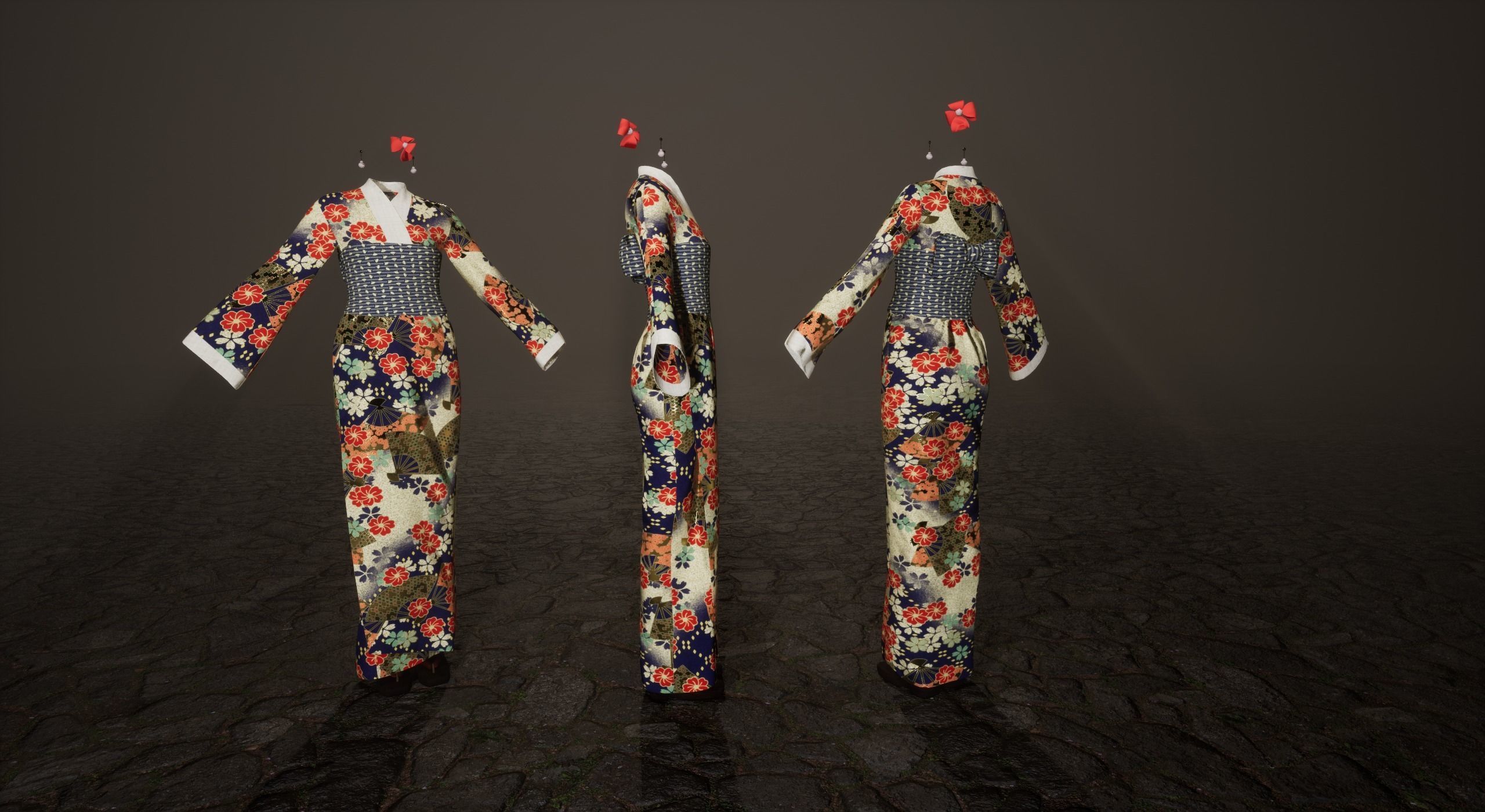 Low Poly Kimono group of kimonos Low-poly 3D model_1