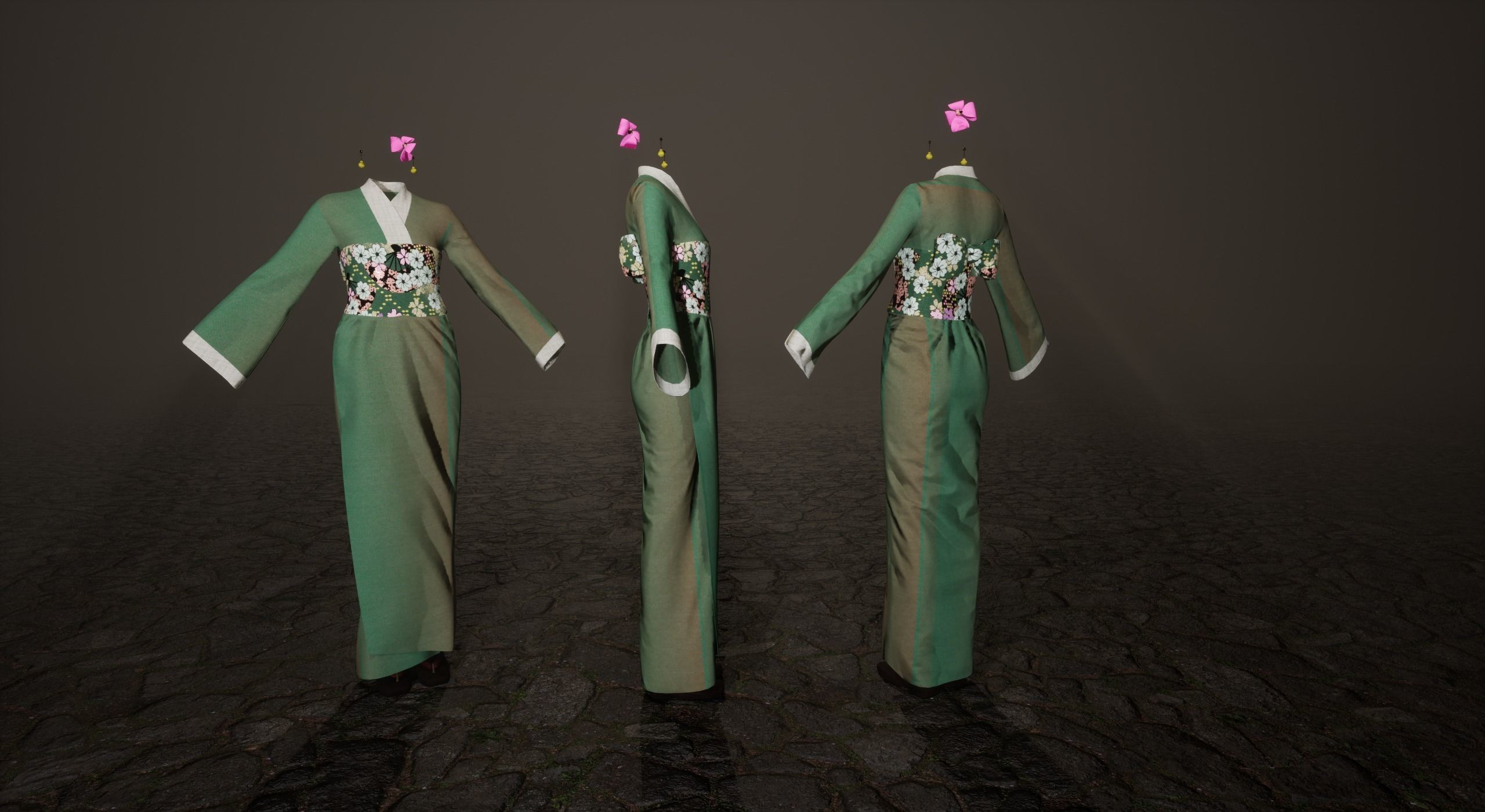 Low Poly Kimono group of kimonos Low-poly 3D model_3