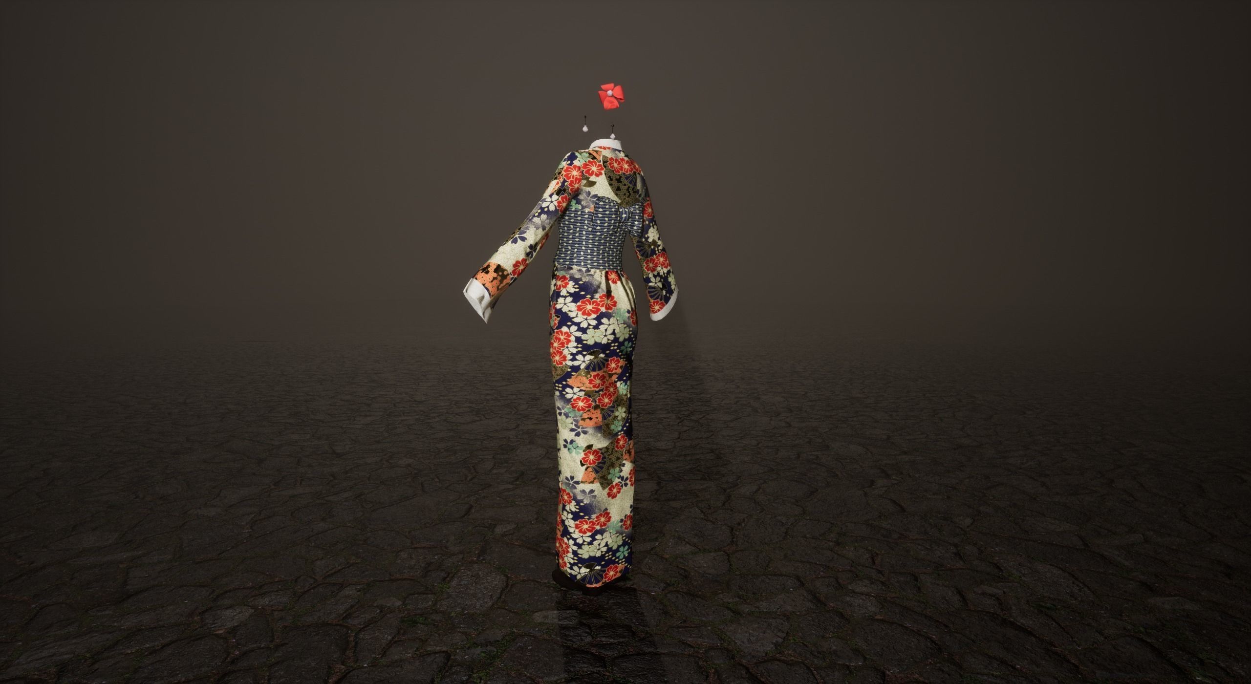 Low Poly Kimono group of kimonos Low-poly 3D model_8