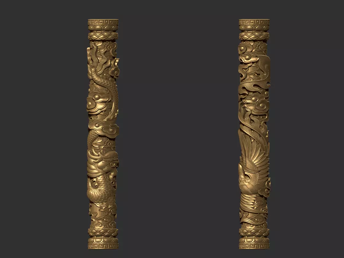 Dragon and Phoenix Pillars 3D print model_0