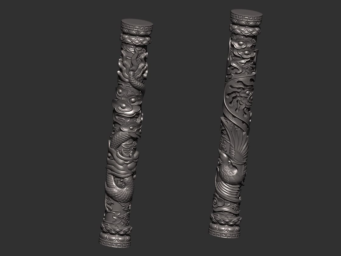 Dragon and Phoenix Pillars 3D print model_6