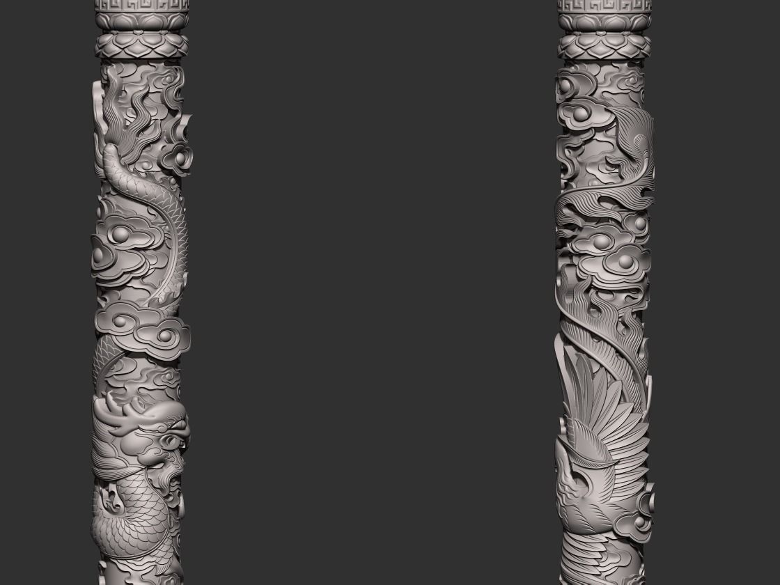 Dragon and Phoenix Pillars 3D print model_1