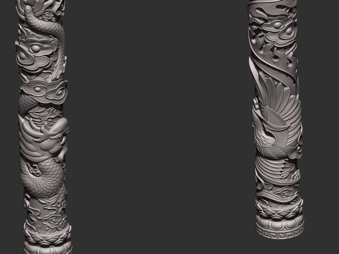 Dragon and Phoenix Pillars 3D print model_4