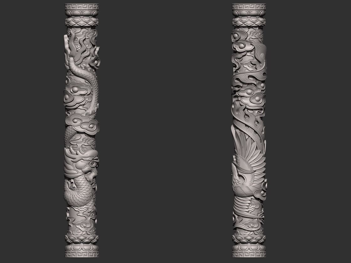 Dragon and Phoenix Pillars 3D print model_9