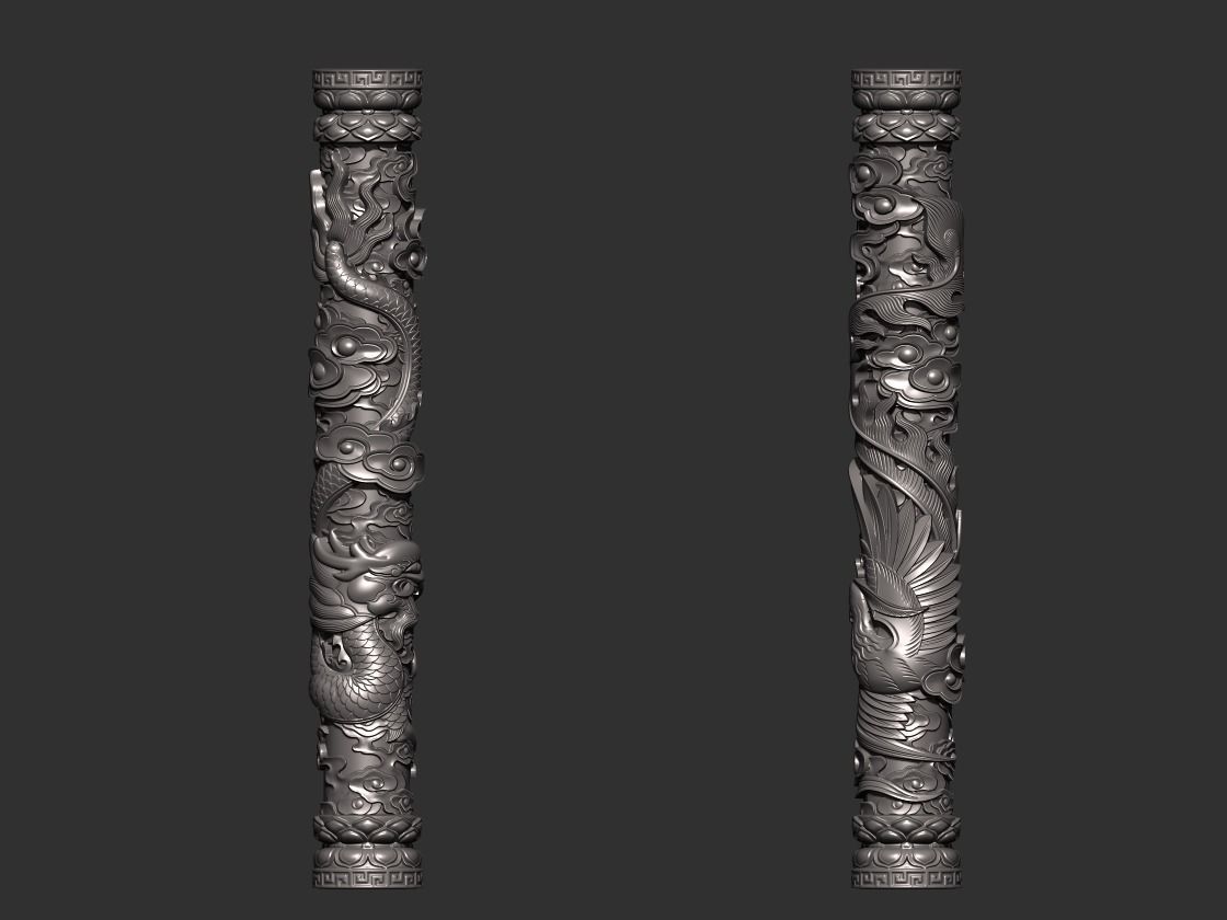 Dragon and Phoenix Pillars 3D print model_5
