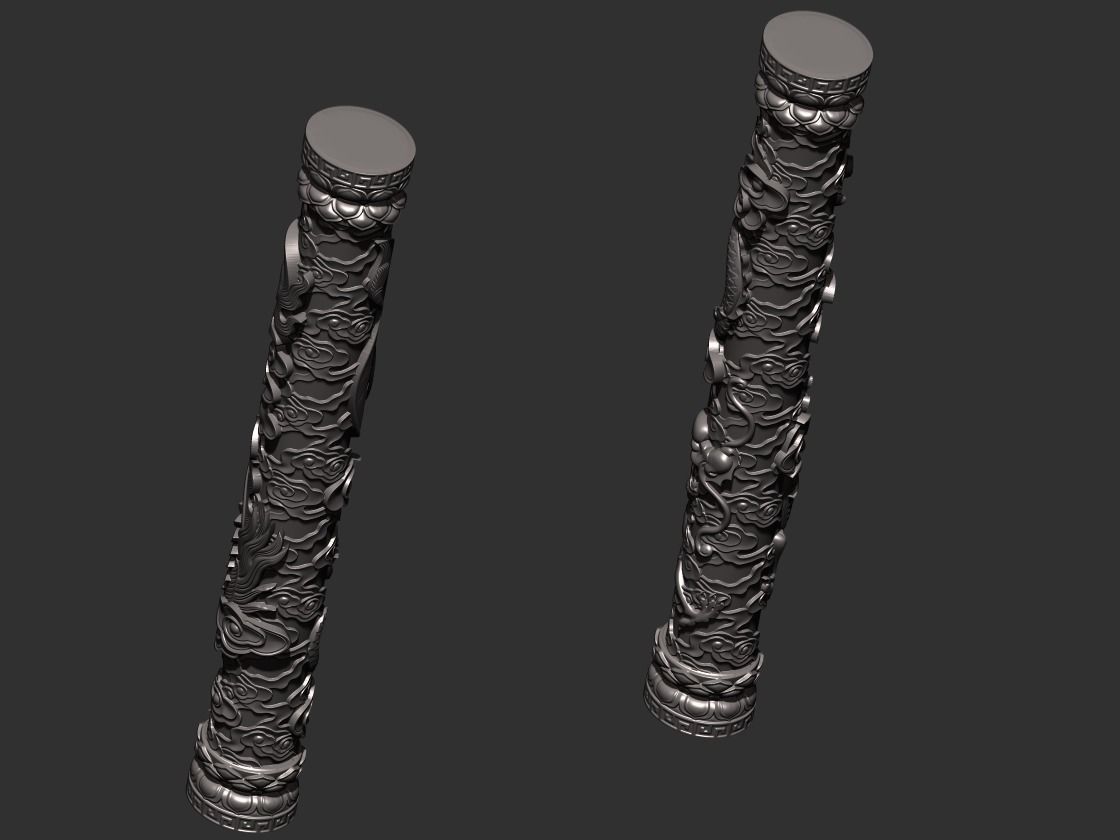 Dragon and Phoenix Pillars 3D print model_8