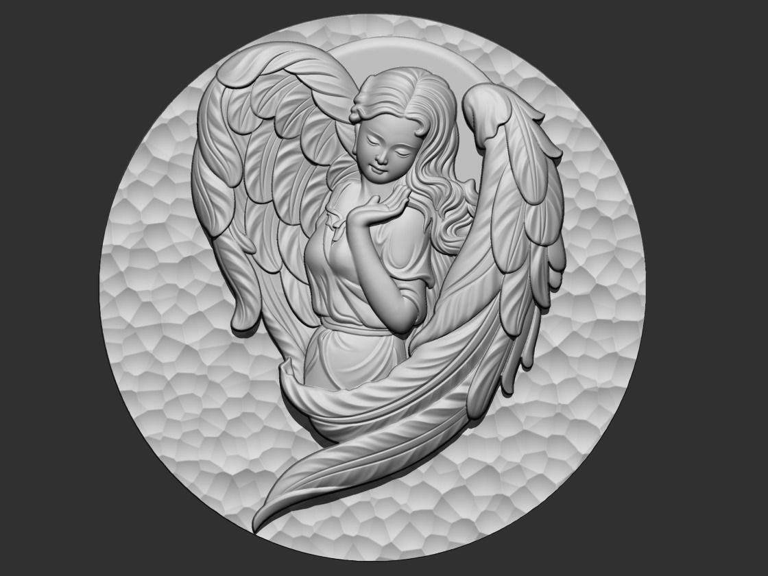 angel gold medallion with 3D print model_3