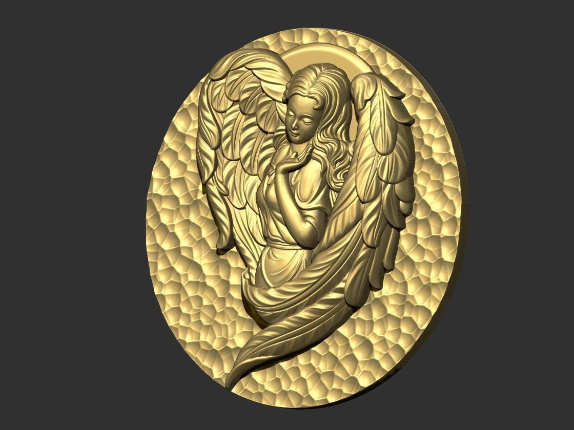 angel gold medallion with 3D print model_1