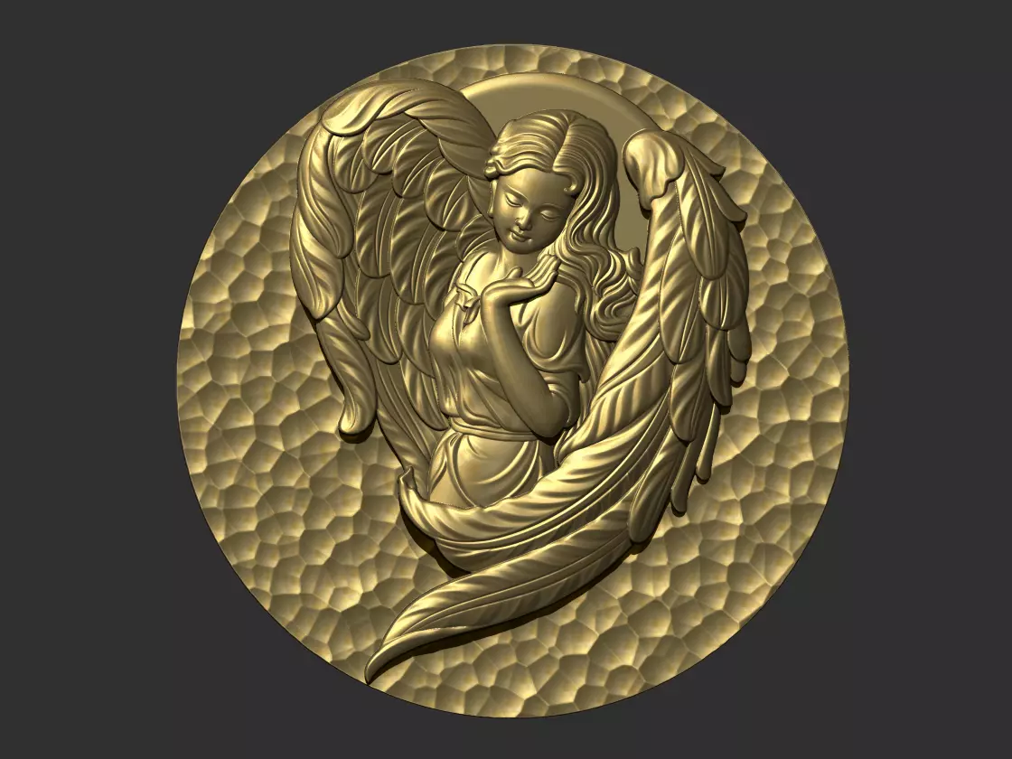 angel gold medallion with 3D print model_0