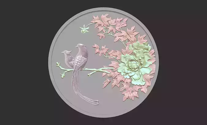 Peony bird relief