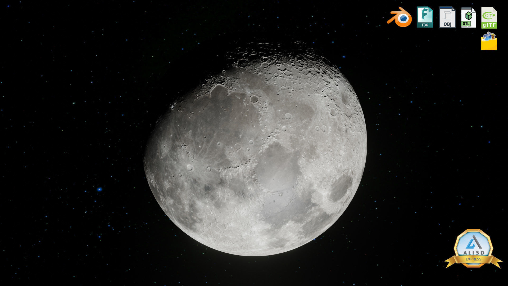 The Moon with 16K Texture and Height Map Low-poly 3D model_8