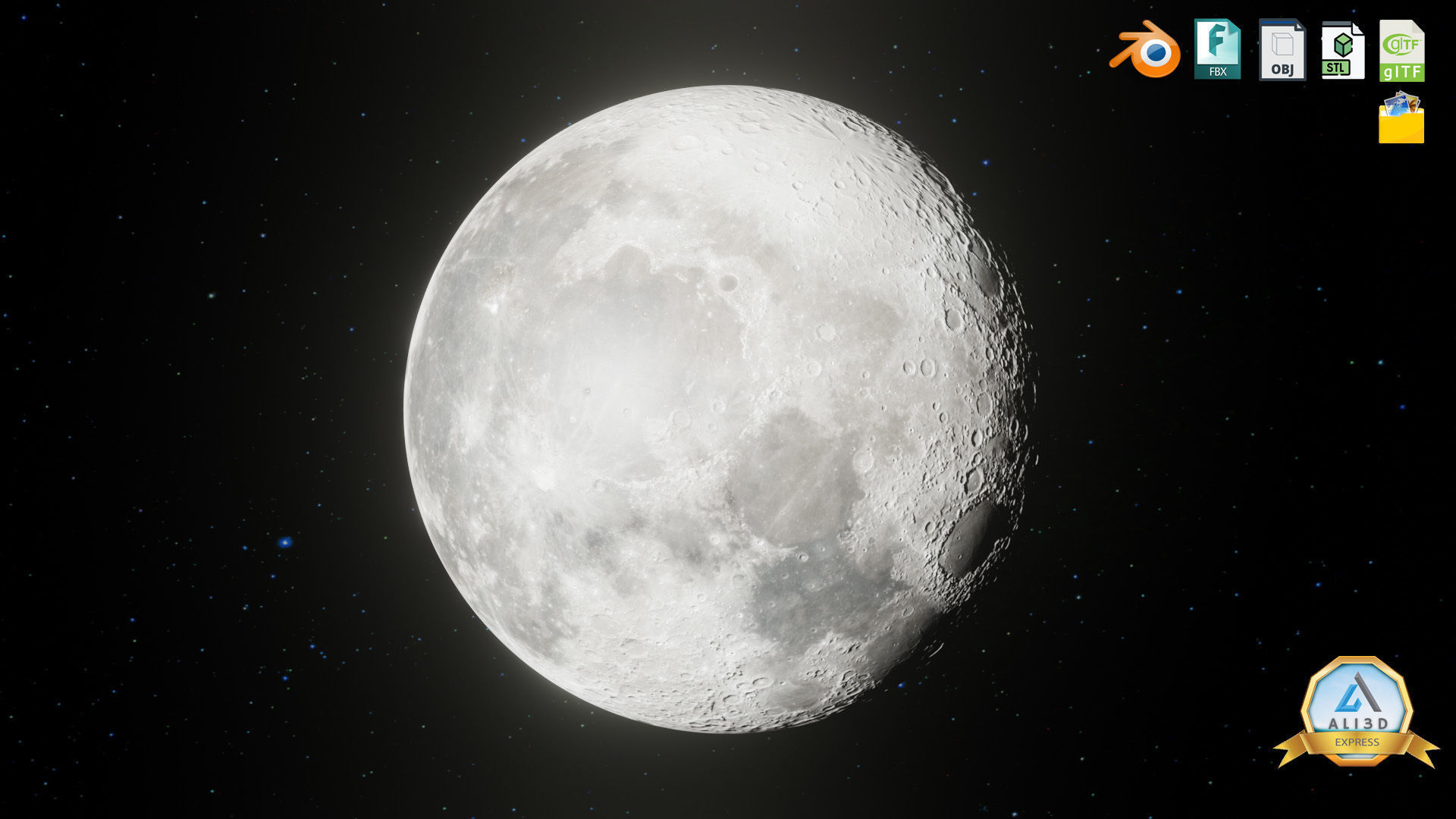 The Moon with 16K Texture and Height Map Low-poly 3D model_10