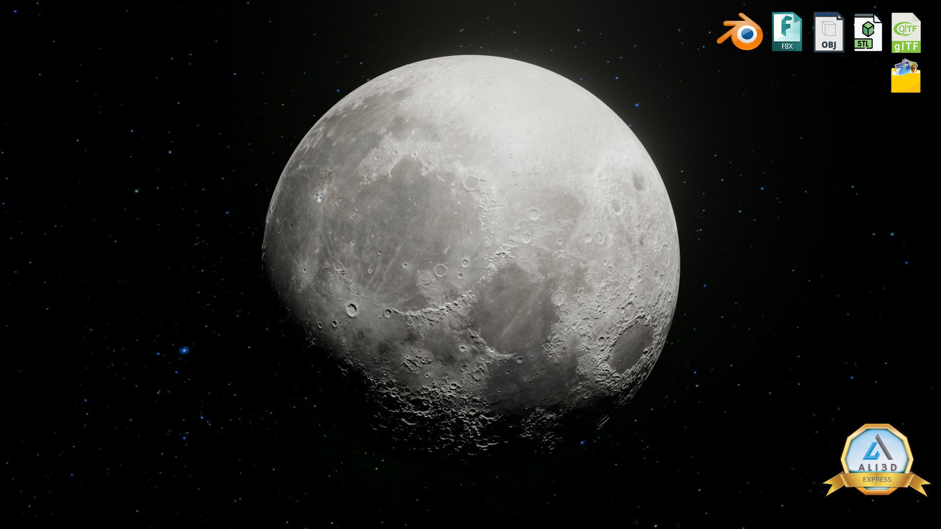 The Moon with 16K Texture and Height Map Low-poly 3D model_2