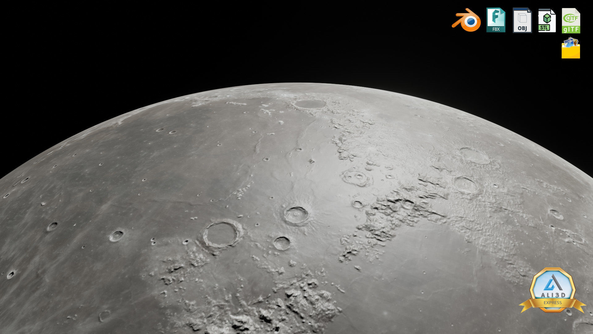 The Moon with 16K Texture and Height Map Low-poly 3D model_4