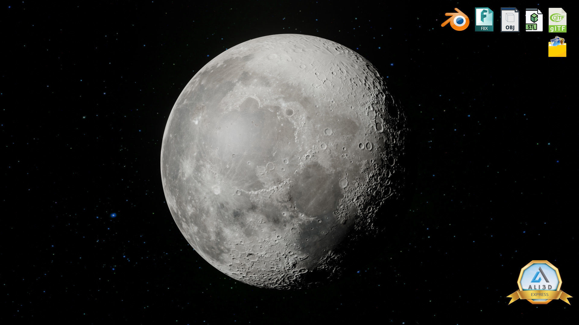 The Moon with 16K Texture and Height Map Low-poly 3D model_9