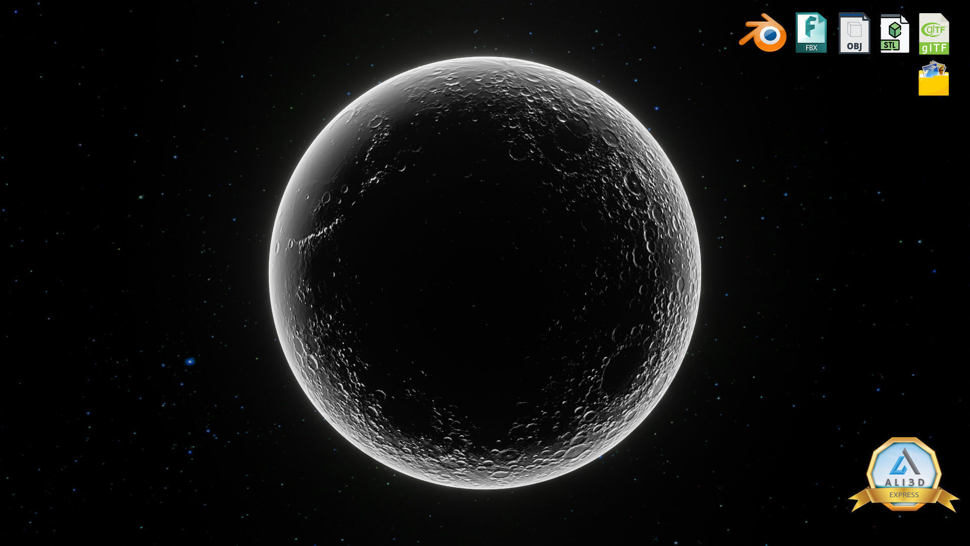 The Moon with 16K Texture and Height Map Low-poly 3D model_7