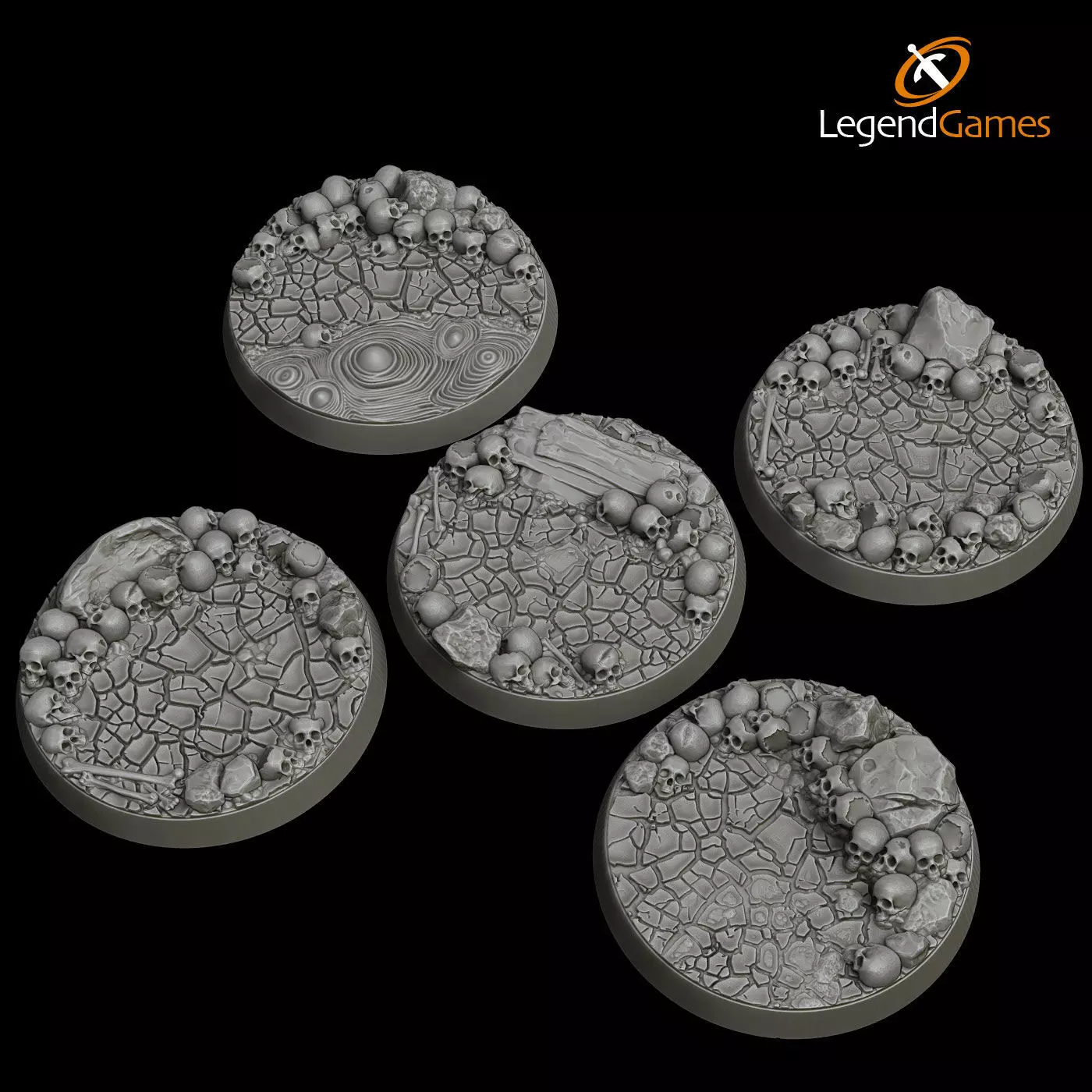 LegendGames 40mm round Skull and Cracked Earth figure bases 3D print model