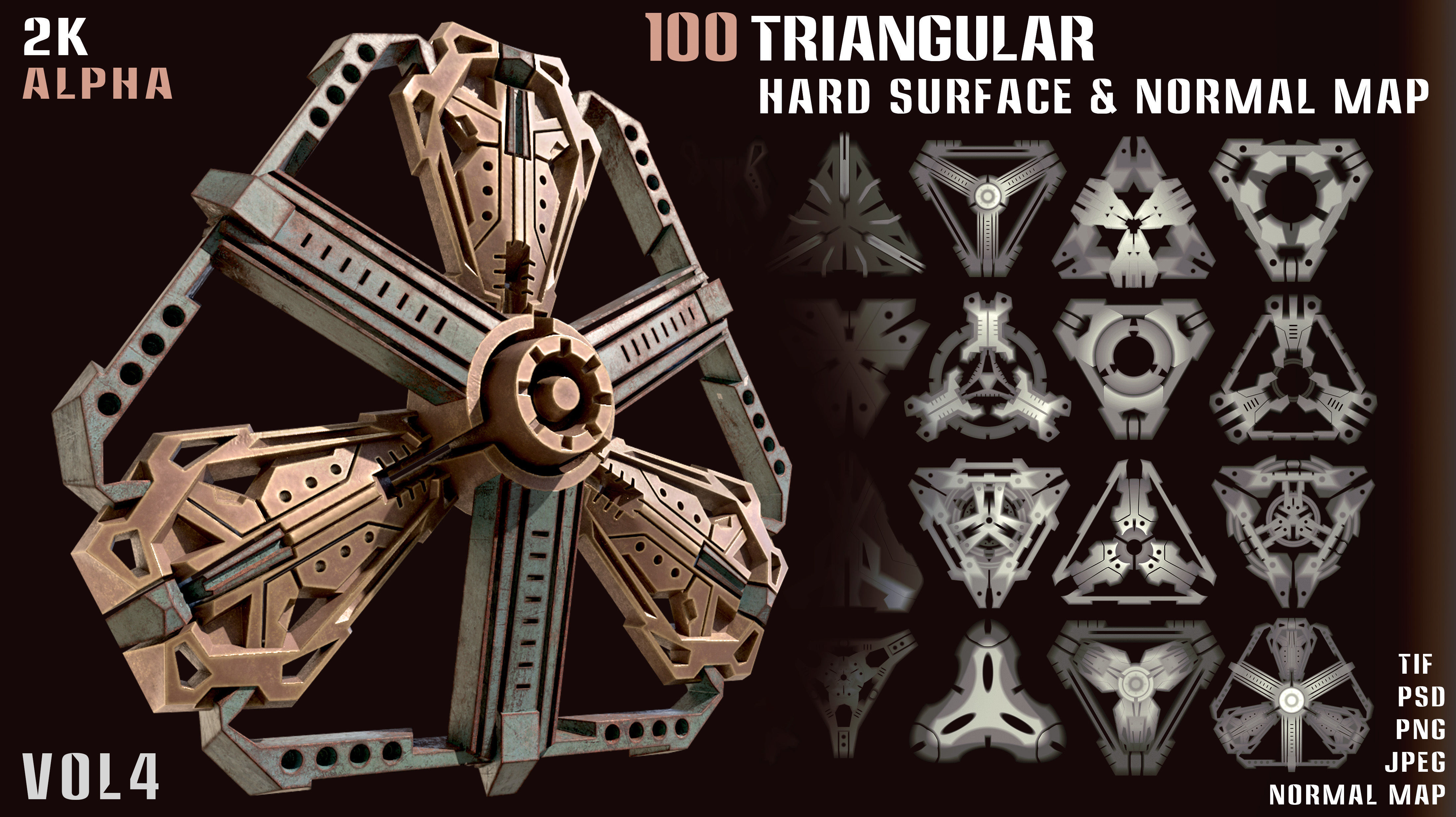 100 Triangular Hardsurface Alpha and Normal map - vol4 3D model | CGTrader