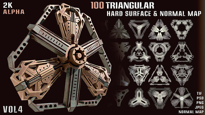 100 Triangular Hardsurface Alpha and Normal map - vol4 3D model