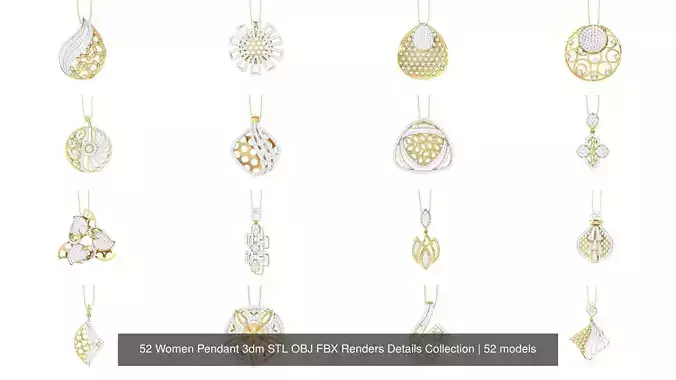 52 Women Pendant 3dm STL OBJ FBX Renders Details Collection