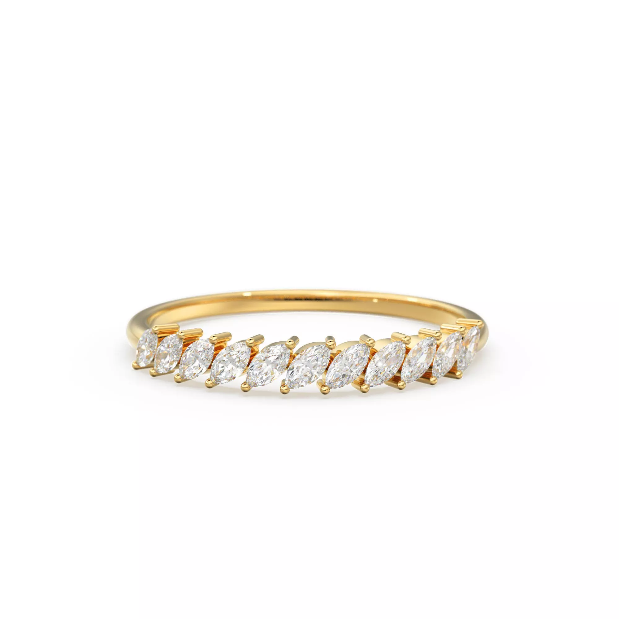 Marquise Diamond Gold Ring Classic Zircon Wedding Classic Band 3D print model