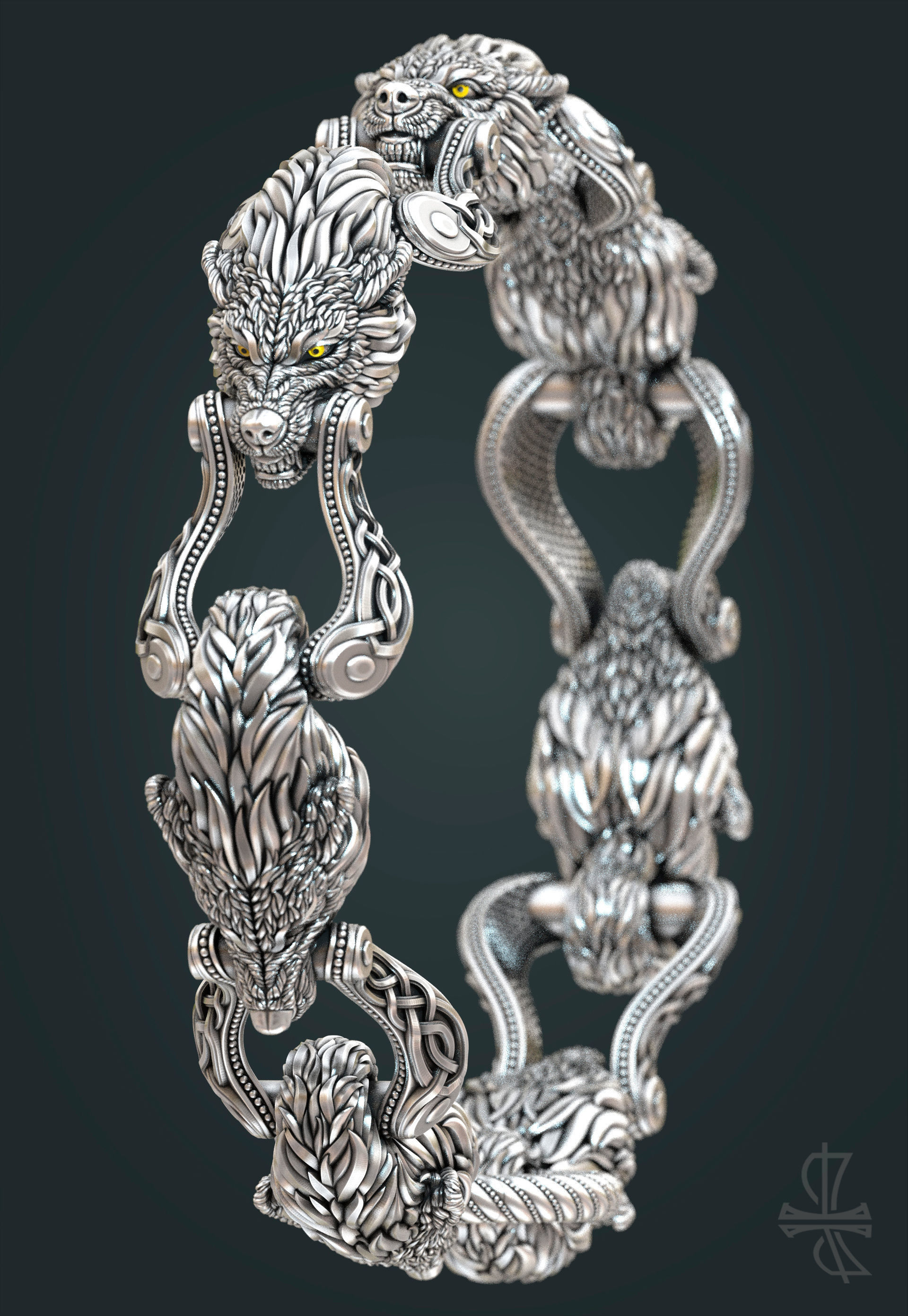Bracelet Wolf 3D print model_4