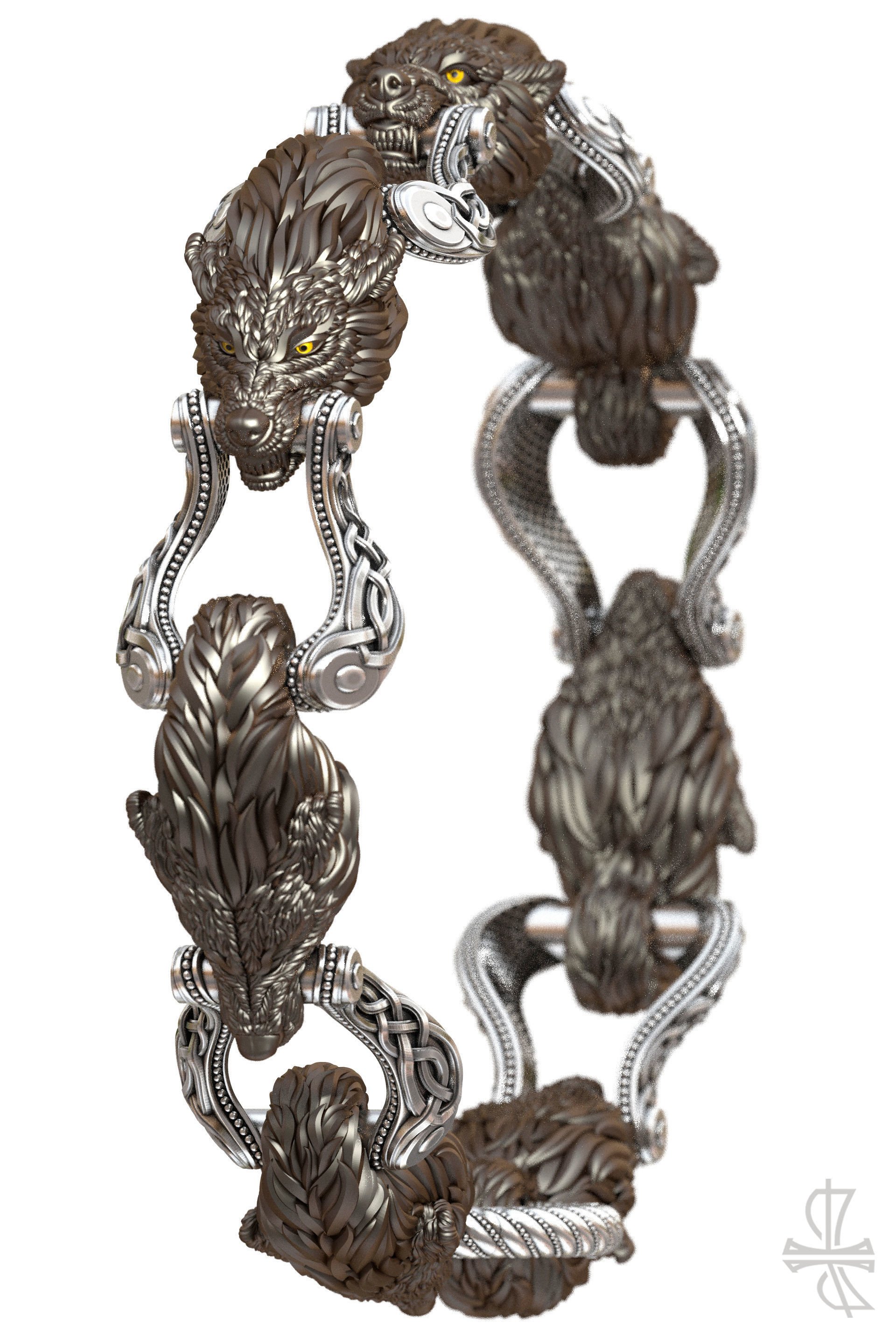 Bracelet Wolf 3D print model_3