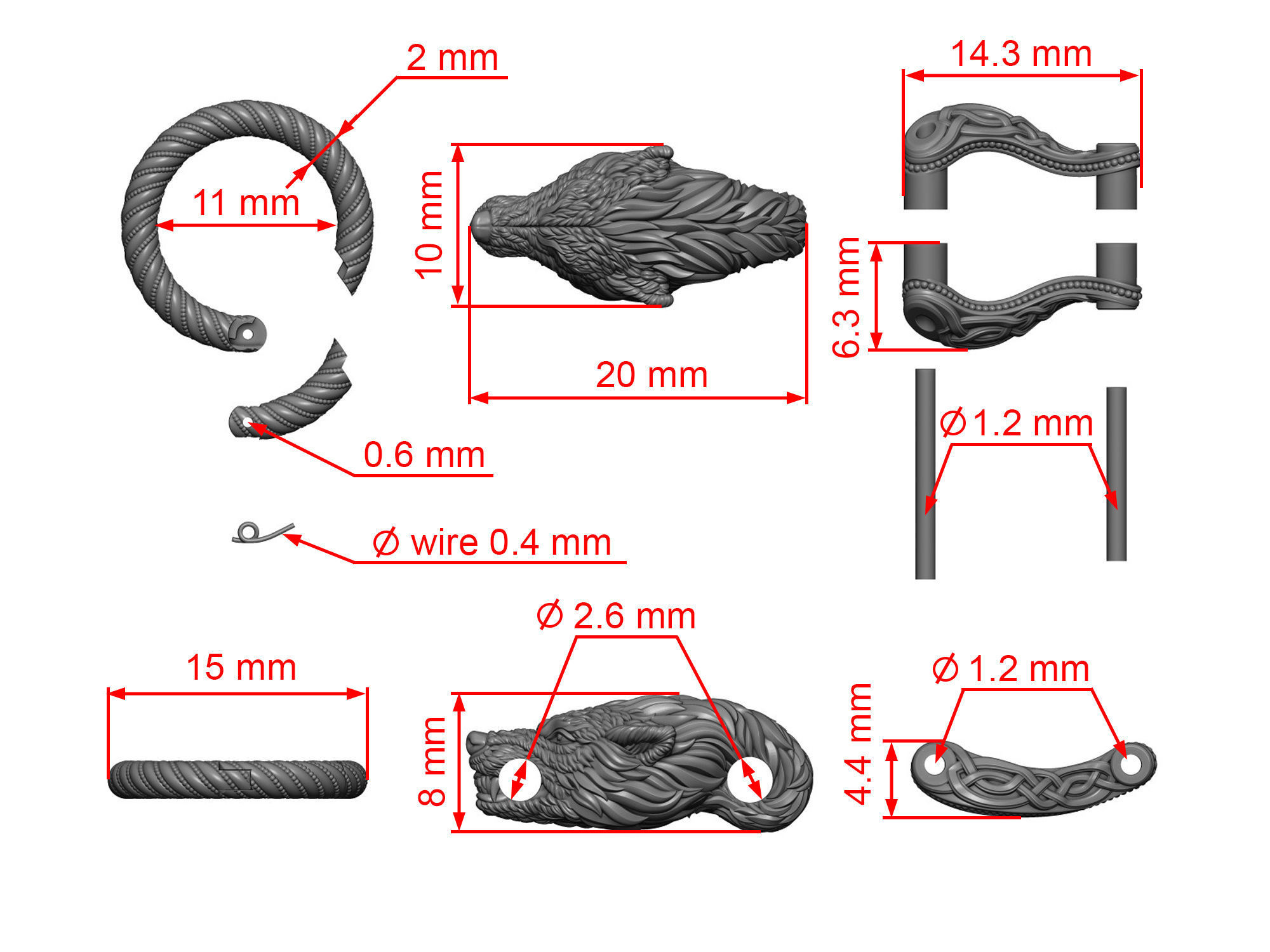 Bracelet Wolf 3D print model_7