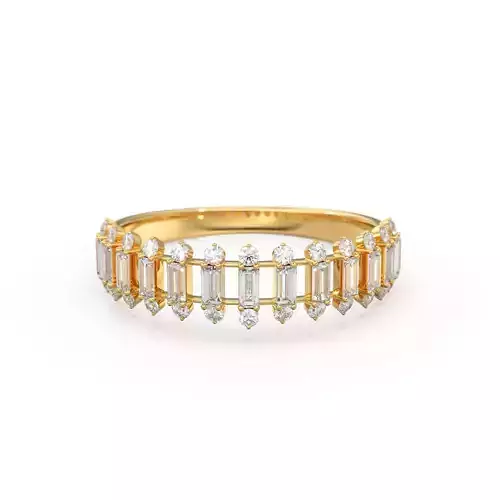 Baguette Diamond Anniversary Gold Ring Half Eternity Band