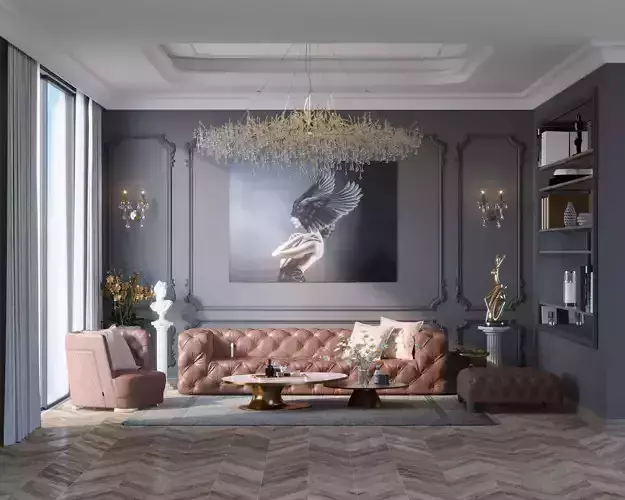 Modern Classic living room Design Interior Low-poly 3D model