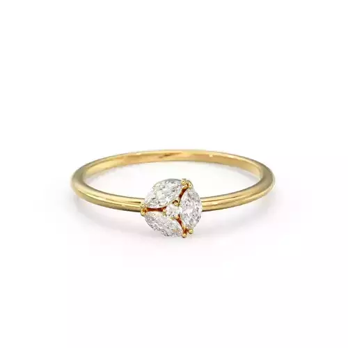 Cluster Marquise Diamond Gold Ring Round Zircon Wedding Band