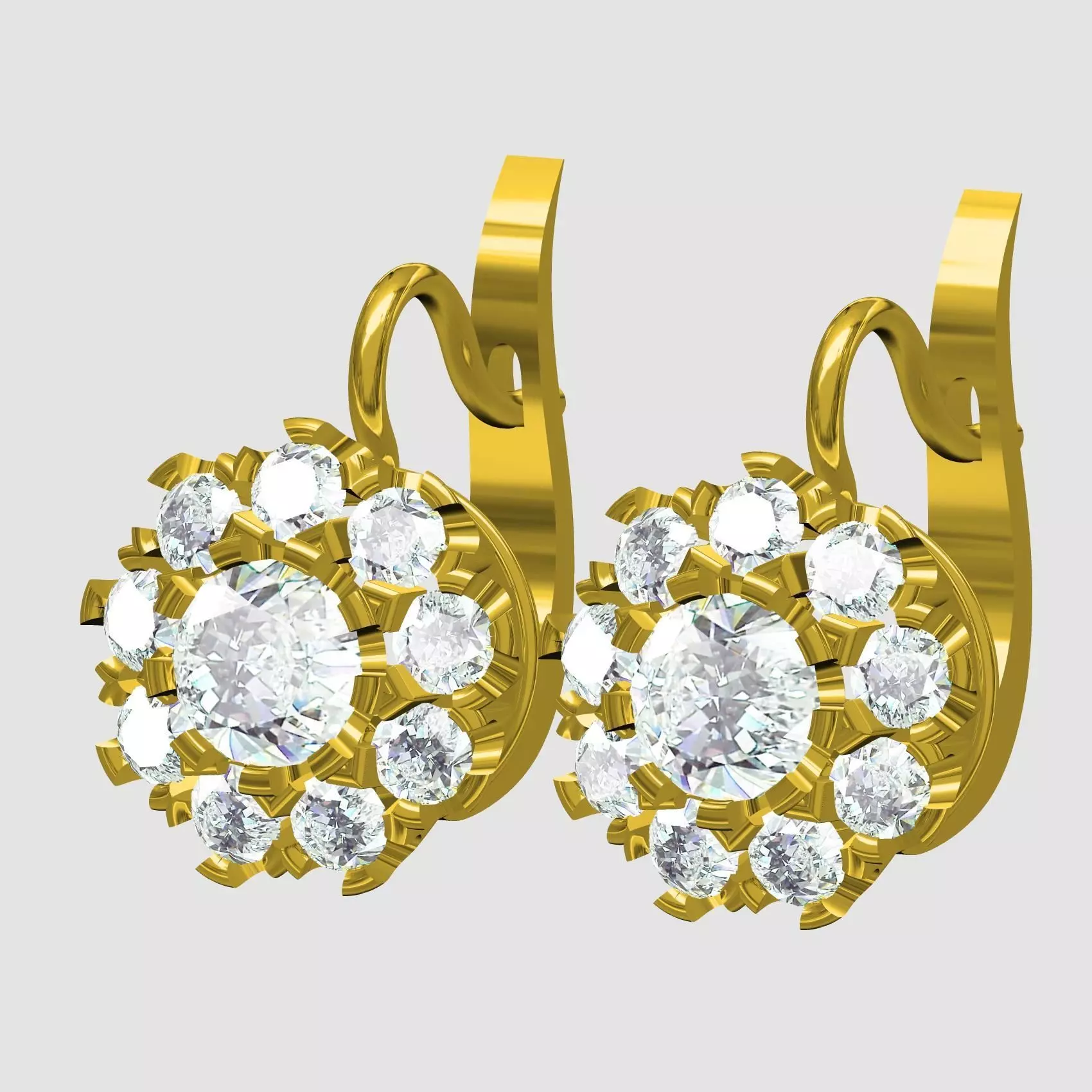Round Diamond Cluster Earring 3D print model