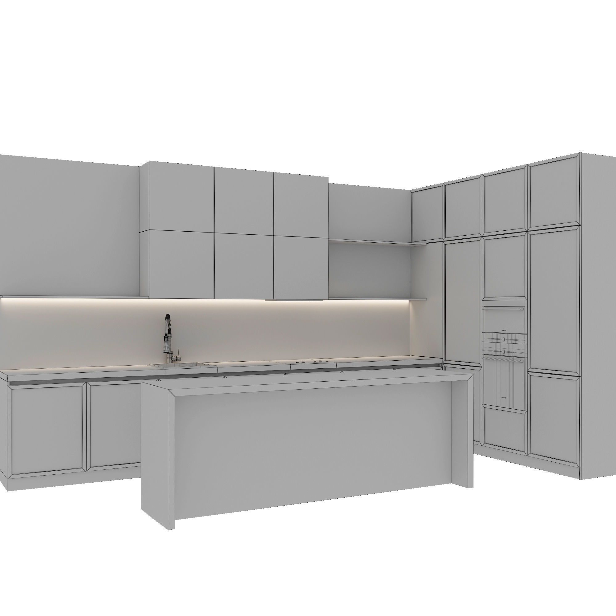 Modern kitchen with island 3D model_7