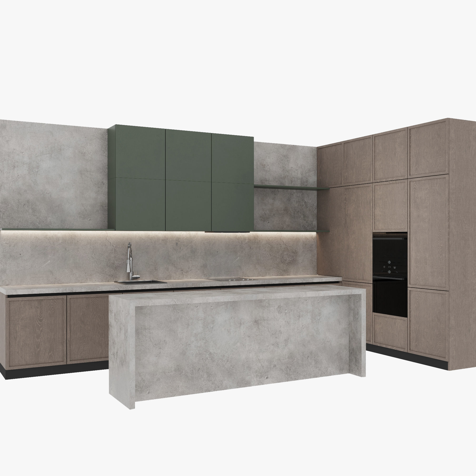 Modern kitchen with island 3D model_2
