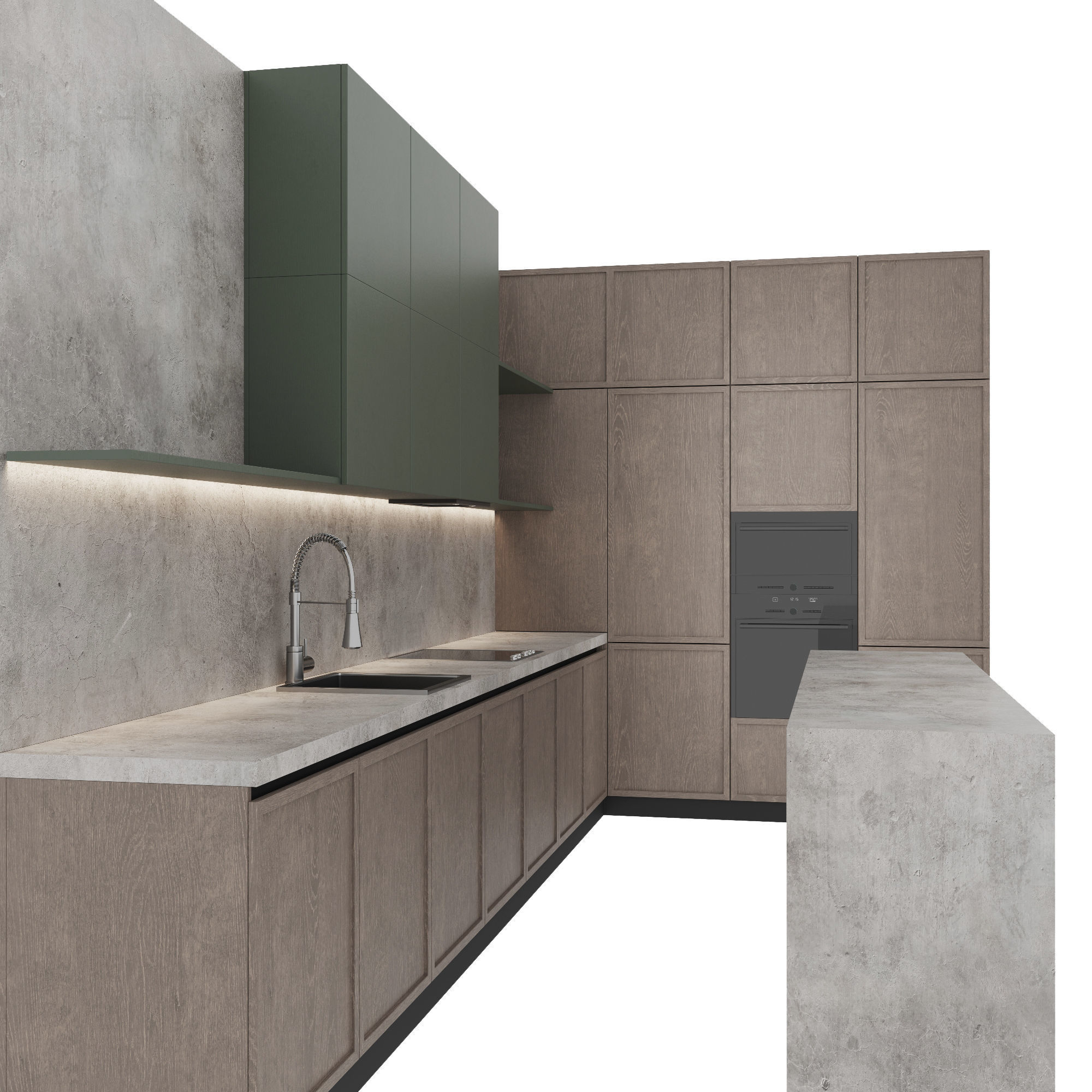 Modern kitchen with island 3D model_3