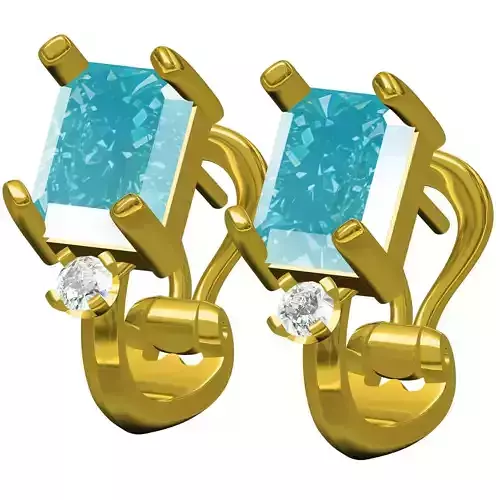 Blue Topaz Emerald Cut Diamond Omega Earring