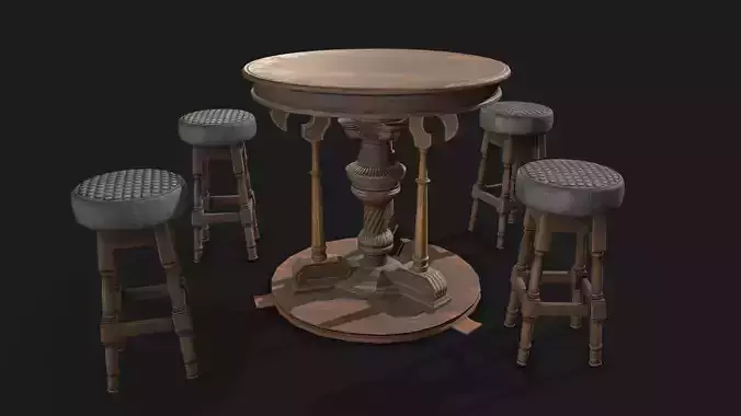Set of bar chairs and table Low-poly 3D model
