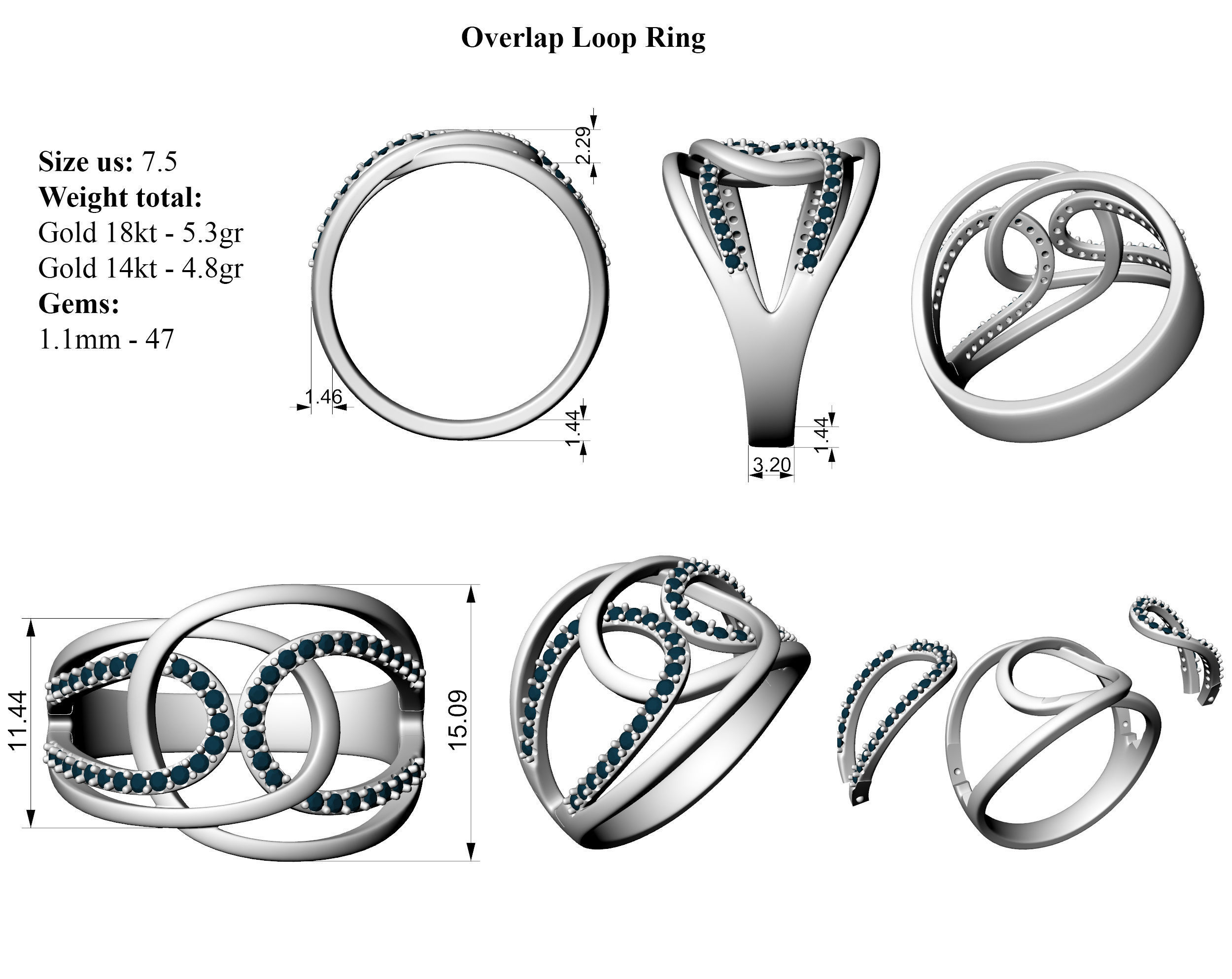 Overlap Loop Ring All Sizes 3D print model_4