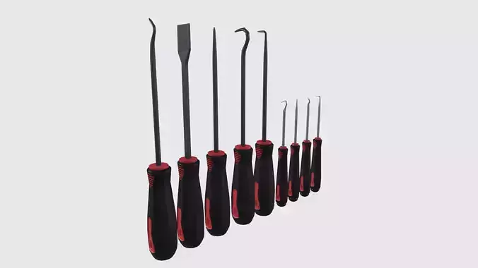 Tool Set 3 with handle Low-poly 3D model