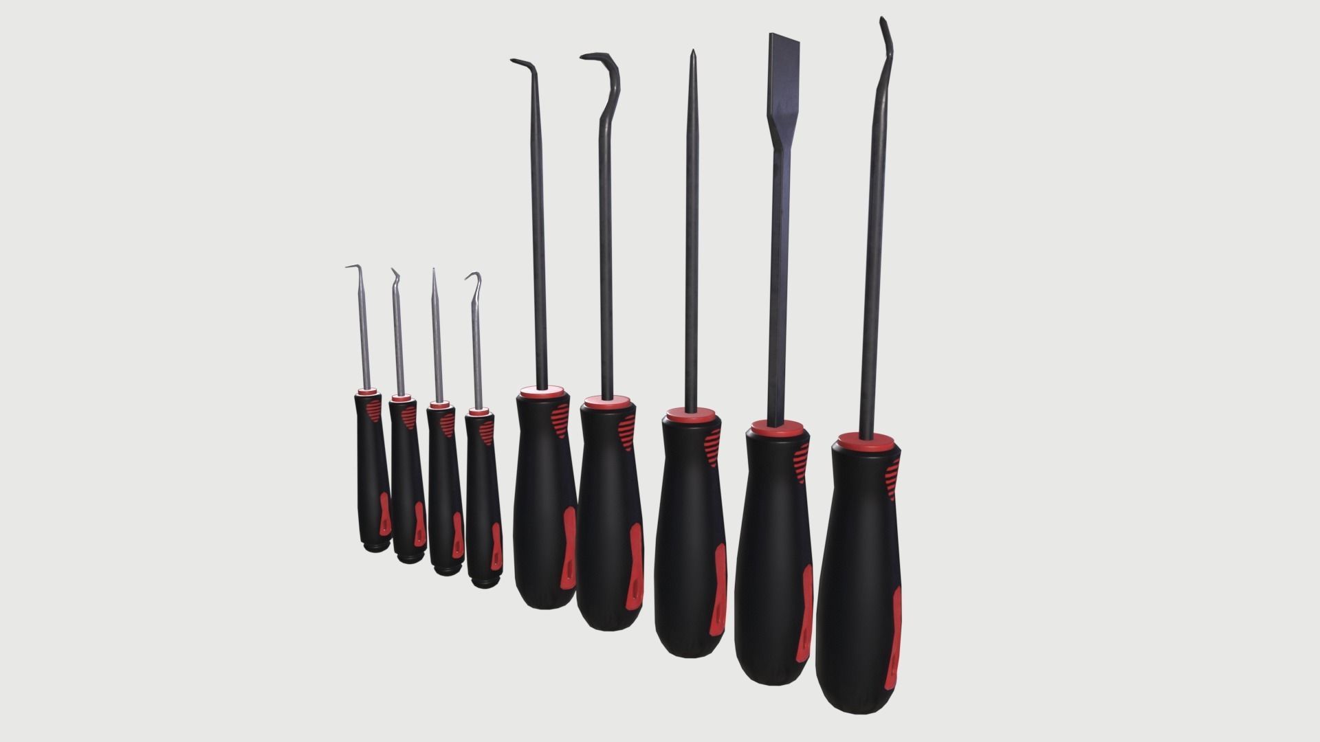 Tool Set 3 with handle Low-poly 3D model_1