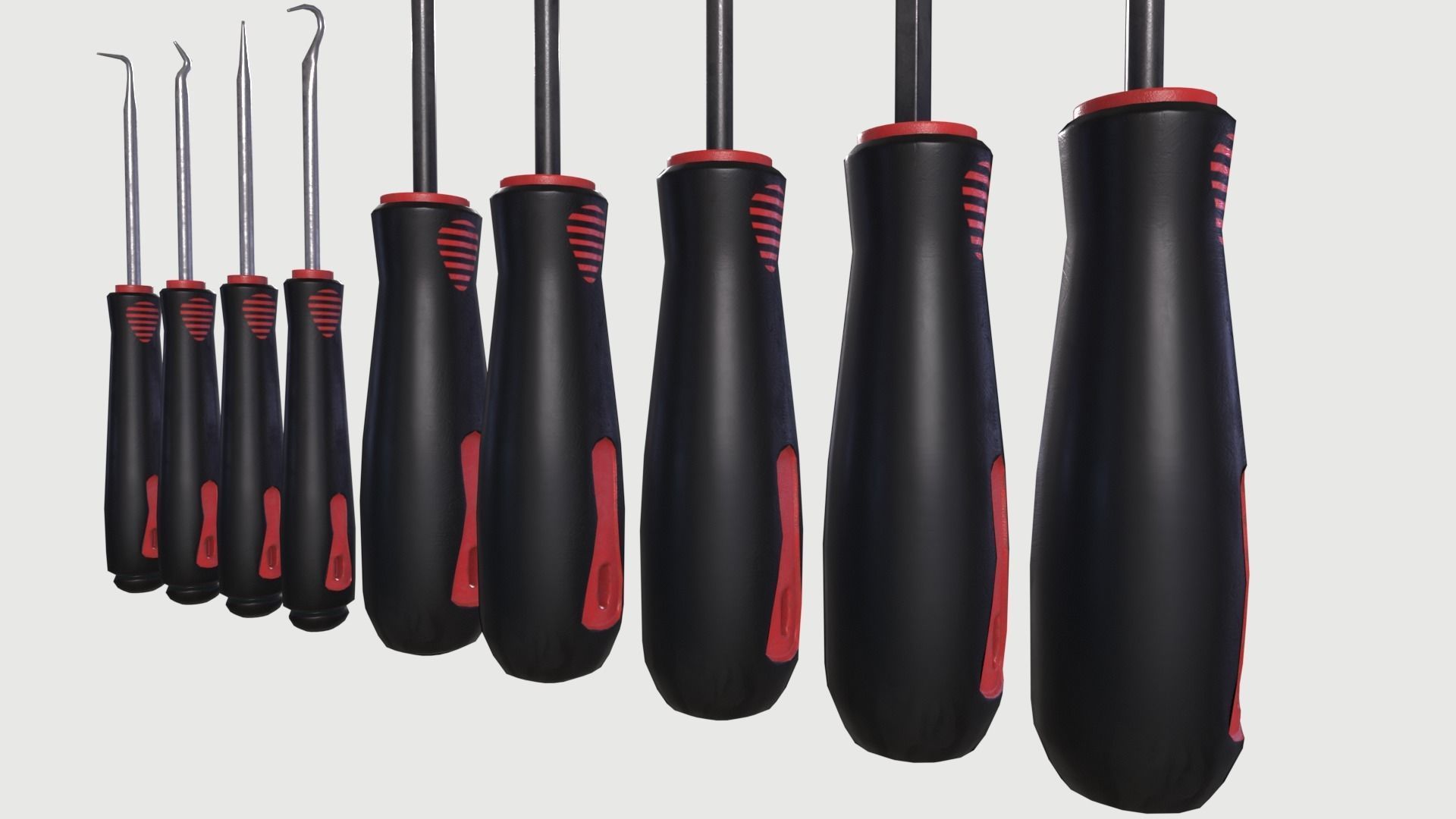 Tool Set 3 with handle Low-poly 3D model_2