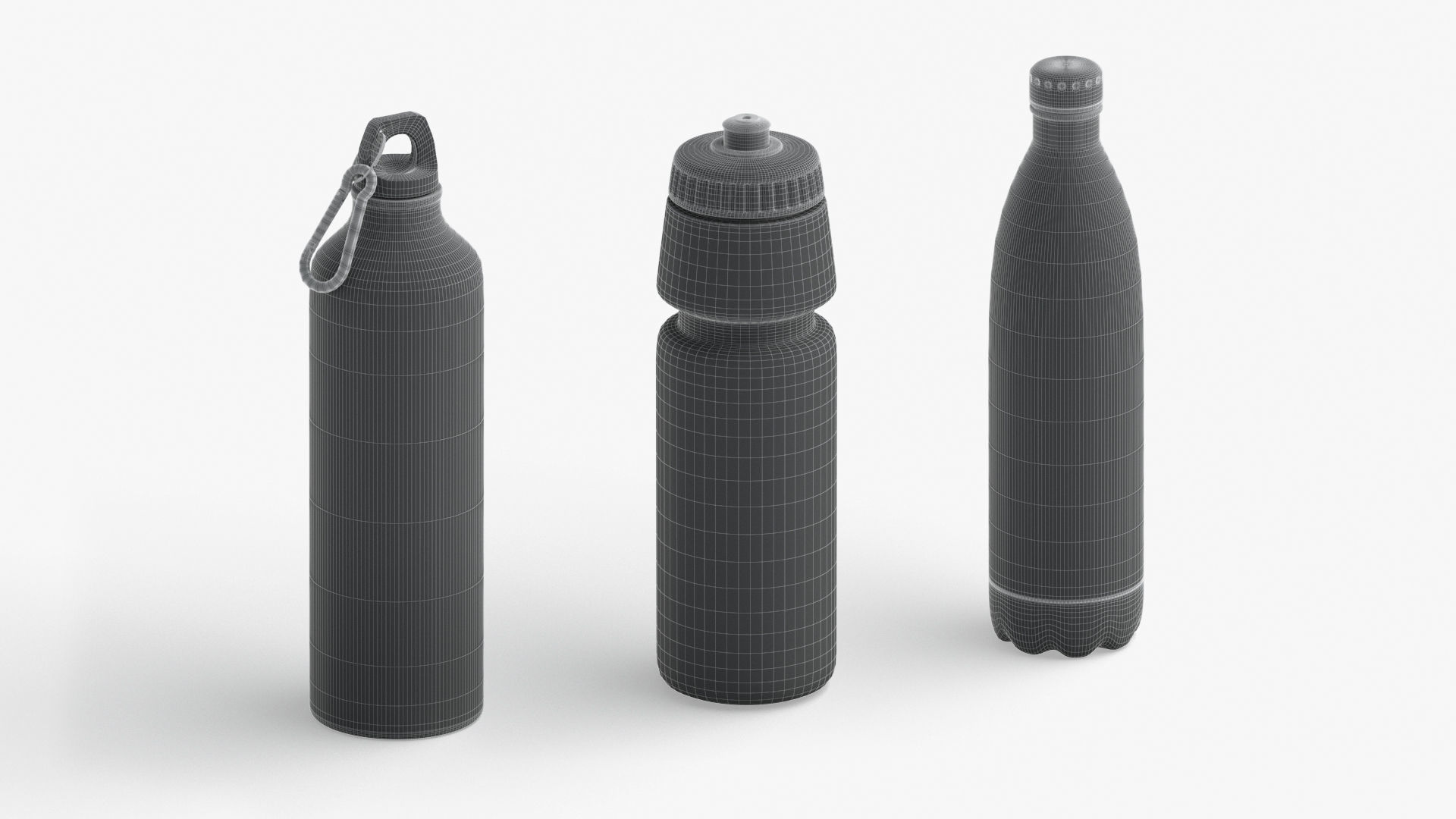 Water Sport Bottle - aluminum and plastic botle set Low-poly 3D model_7