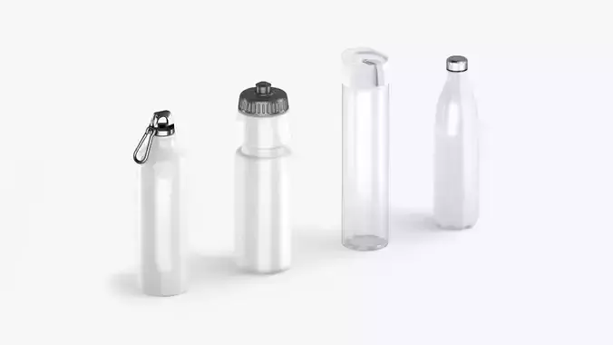 Water Sport Bottle - aluminum and plastic botle set Low-poly 3D model